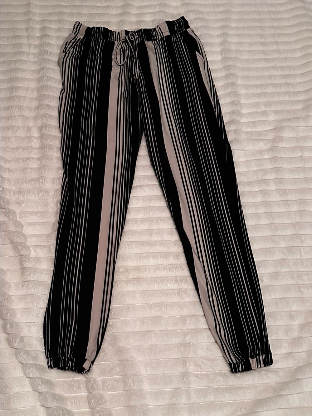 Hot Kiss Black and Beige Striped Skinny Pants - Picture 1 of 3